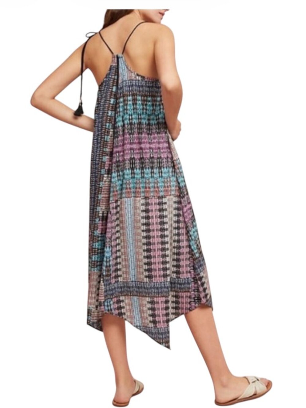 Akemi + kin Medium Riviera Tassel Tie Asymmetrical Hem Racer Back BOHO Dress